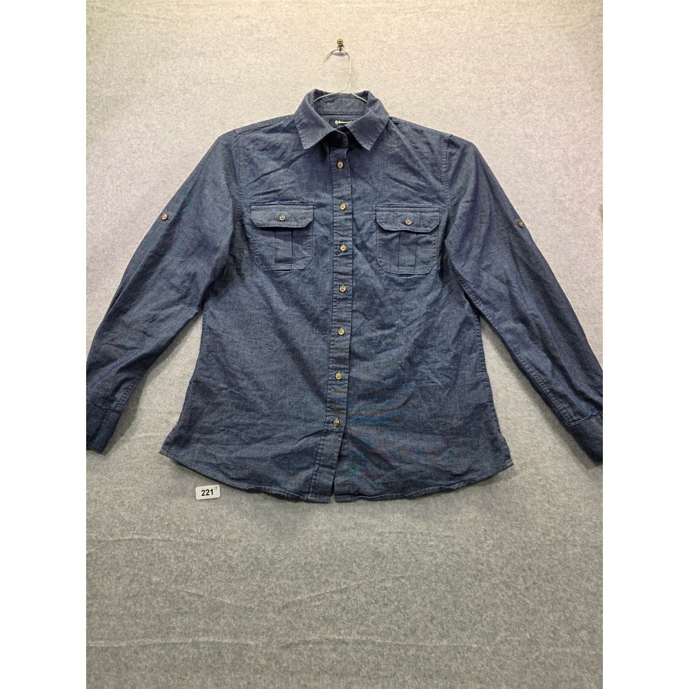 Edwards Blue Chambray Button Down Shirt Womens XS Roll‎ Tab Long Sleeve Utility